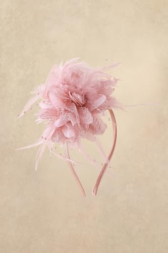 BABEYOND Flower Feather Beads Fascinator Headband for Women Derby Headpiece - color: Nude Pink