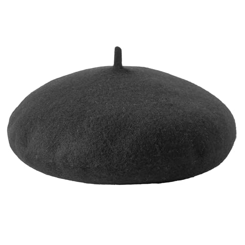 Lanzom Wool Blend Women Beret Hat French Beret Cap Winter Fashion Solid Color Hat for Women Girls Lady - color: Black