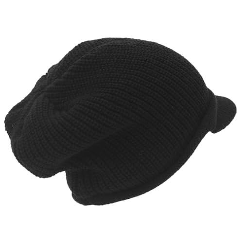 Winter Beanie with Visor - Stylish Knit Hat with Bill - Thick Brimmed Beanies with Fleece Lining Men and Women - color: B326-black