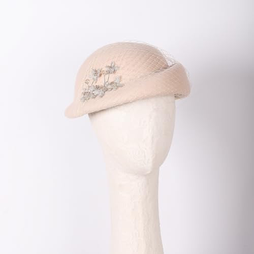 Vintage Wool Felt Cloche Bucket Bowler Hat Women Church Wedding Fascinator Formal Dress Hat Winter Fedoras - color: Camel-35