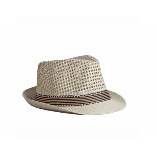 Straw Fedora Hat for Women Men Mesh Trilby Hat Panama Cuban Summer Beach Sun Outdoor - color: Light Khaki