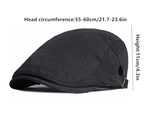 DIYDECAL Cotton Newsboy Flat Caps for Men, Womens Cabbie Driving Beret Hats - color: Black