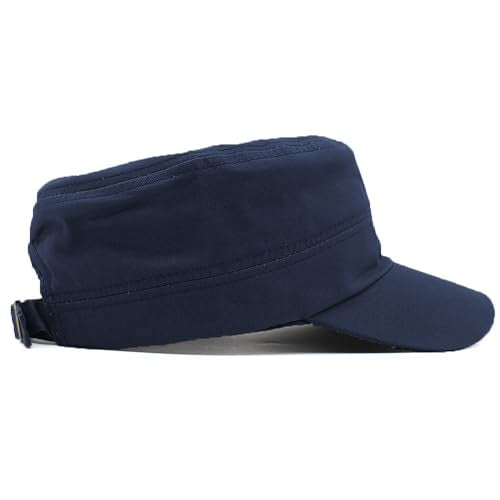Cadet Army Cap Military Style Adjustable Flat Top Cap Unisex Basic Baseball Hat for Men Women - color: Navy Blue