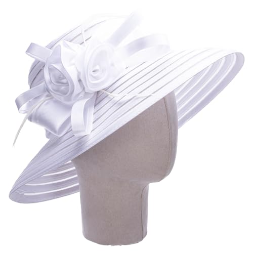 Lawliet Womens Satin Ribbon Church Wedding Sun Wedding Occasion Hat A214 - color: White