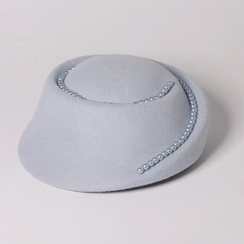 Small Top Hats for Women Elegant Winter Vintage Beret Wool Felt Fedoras Ladies Luxury Wedding and Church Cap Female - color: Light Blue 2