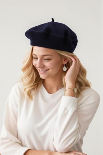 Women's Beret Hats - French Wool Blend Winter Cap, 70% Wool All-Season Soft Beret Hats for Women (Multi-Color) - color: Navy Blue