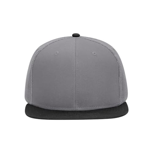 Ashen Fane 6 Panel Mid Profile Mesh Back Structured Trucker Adjustable Snapback Hat - color: Blk/Gry/Gry