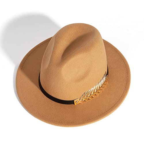 Women's Wide Brim Fedora Panama Hat - color: Camel-1