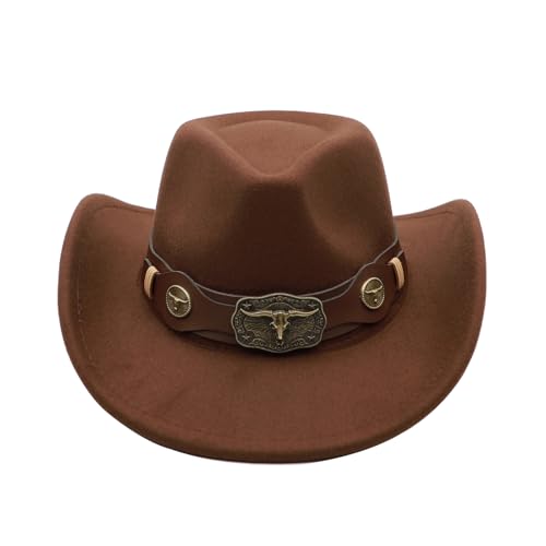 Western Cowboy Hat for Men Cowgirl Hat for Women Unisex Wide Brim Felt Fedora Hats Classic Cowboy Hats - color: Coffee