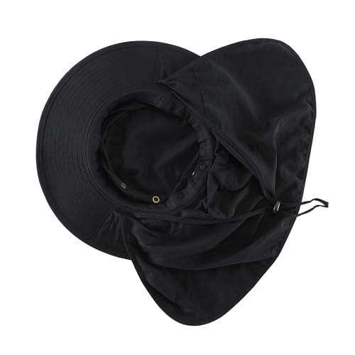 Home Prefer UPF50 Mens Sun Hat with Neck Flap Quick Dry UV Protection Cap Womens Wide Brim Fishing Hat Neck Flap Beach Garden - color: Black