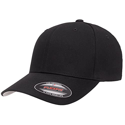 Flexfit 5001 Standard Cotton Twill 6-Panel Fitted Baseball Cap - color: Black, size: Small-Medium