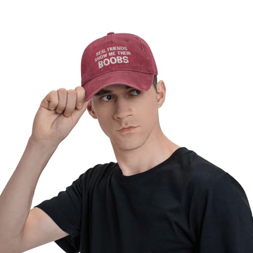 Funny Cap Real Friends Show Me Their Boobs Hat for Women Dad Hat Graphic Hat - color: Red