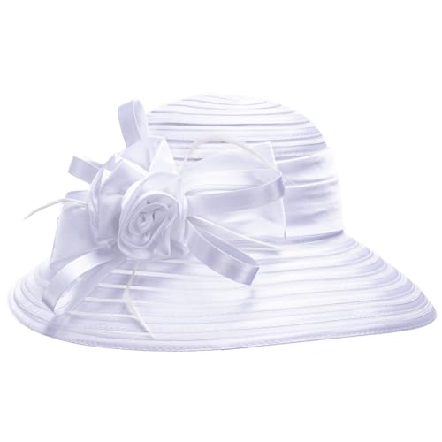 Lawliet Womens Satin Ribbon Church Wedding Sun Wedding Occasion Hat A214 - color: White
