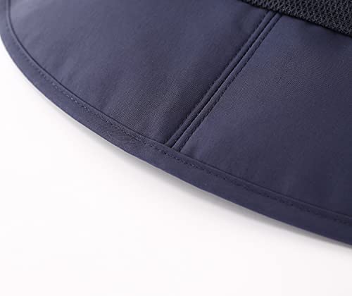 Home Prefer Outdoor UPF50+ Mens Sun Hat with Neck Flap Womens UV Protection Hat Wide Brim Safari Fishing Hiking Gardening Hat - color: Navy Blue