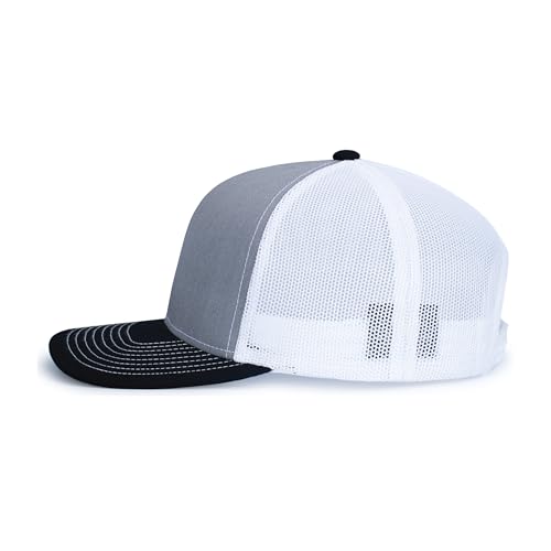 Pacific Headwear Contrast Stitch Trucker Snapback - color: Heather Grey/White/Black