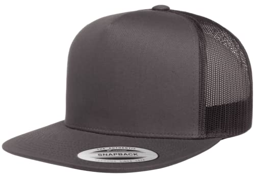 Yupoong 5-Panel YP Classic Trucker Cap | High Profile Flat Visor Snapback - color: Charcoal