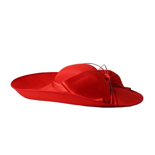 Big Wide Brim Fascinator Hats for Women Ladies Kentucky Tea Party Dress Flat Top Fedoras Hat with Bow Feather - color: Red 1