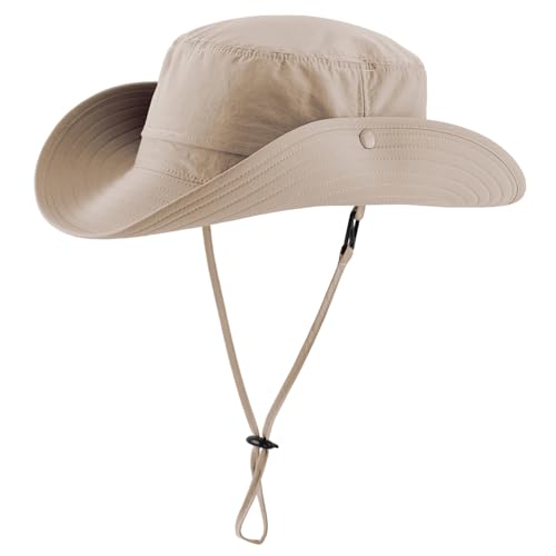 Connectyle Sun Hat for Men Women Outdoor UV Protection Safari Hat for Fishing Hiking Gardening Breathable Cowboy Hat UPF50 - color: Light Khaki