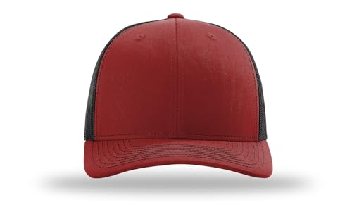 Richardson 112 Trucker Hat - Premium Blank Baseball Cap, Adjustable Snapback Hat - Structured Six Panel Richardson Blank Hats - color: Cardinal/Black