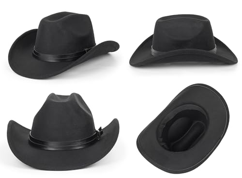 Glitter Silver Black Cowboy Hats Women Western Rhinestone Cowgirl Hat - color: Black-double Belt