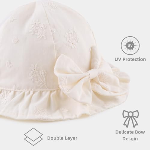 JANGANNSA Bow Baby Girls Summer Hat Flower Toddler Girls Sun Hat Cotton Breathable Infant Hat - color: Beige Small Flower, size: 0-3 Months