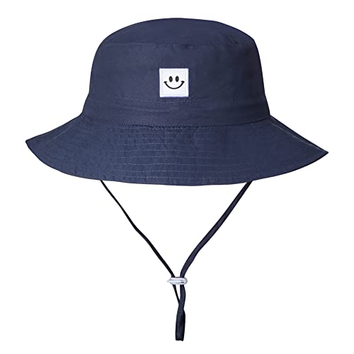 MaxNova Baby Sun Hat Smile Face UPF 50+ Toddler Bucket Hat for Boys Girls 0-7 Years - color: Smile Face Navy, size: 6-24 Months