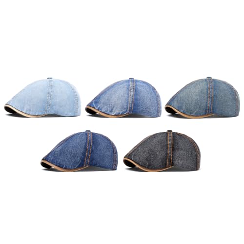 meioro Mens Denim Newsboy Hat 6 Panel Cotton Adjustable Flat Cap - color: Black