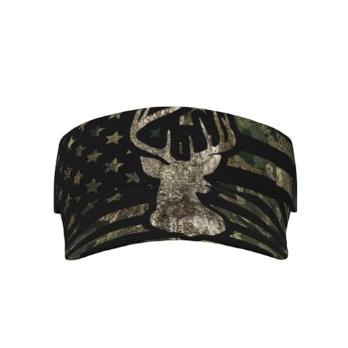 Sports Sun Visor Hats Adjustable Men Women Lightweight Packable Cooling Empty Top Visor Hat for Running, Tennis, Golf - color: Camo American Flag Deer