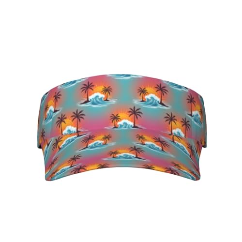 Adjustable Lightweight Open Top Sports Sun Visor Hat Cap for Golf Tennis - color: Retro Sunset Beach Wave