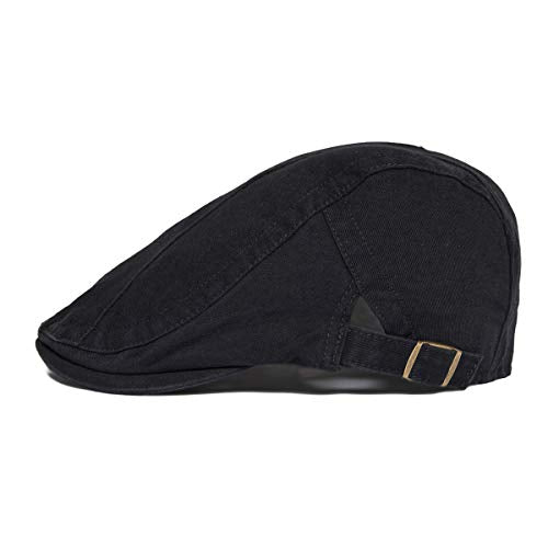 VOBOOM Men Cotton Newsboy Beret Hat Duckbill Buckle Cabbie Cap - color: Cotton-black