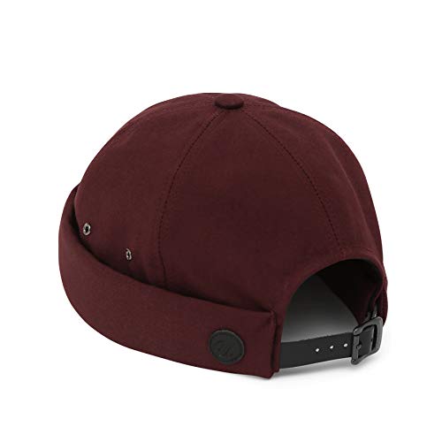 UNDERCONTROL Vintage Brimless Sailor Fisherman Leon Hat Miki Skull Docker Leather Strap Beanie Cap for Men & Women Korea - color: Wine