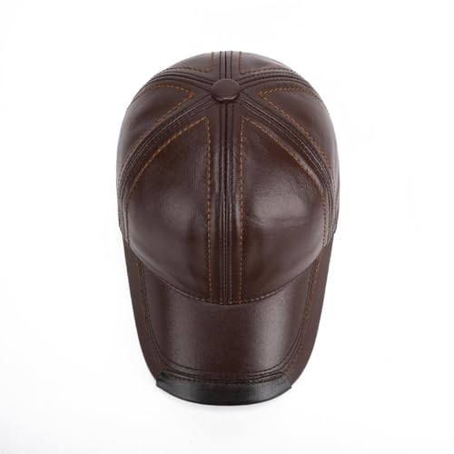 Gudessly Adjustable Men's Genuine Cowhide Leather Baseball Cap for Fall Winter Outdoor Sports Hat - color: A-brown