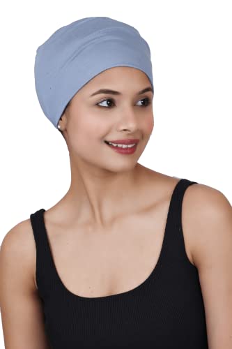 Chemo Hats Solid Sleep Cap Women's Bamboo Soft Headwear Cancer Cap Chemo Headwear Women - color: Faded Denim