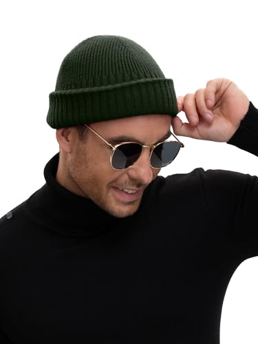 Wool Short Fisherman Beanie for Men Women Double Cuffed Skull Caps - color: 1pcs-army Green