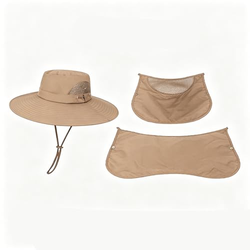 Summer Hat with Neck Flap for Men Women Sun Bucket Outdoor Wide Brim Fishing Hat Detachable Hiking Camping Visor Bucket Hats - color: Brown