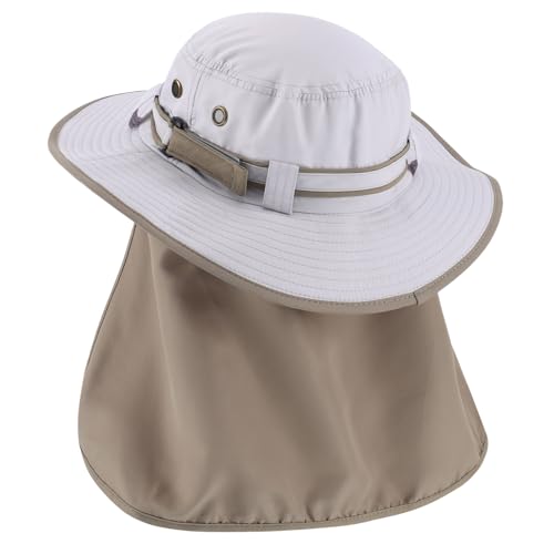 Home Prefer UPF50 Mens Sun Hat with Neck Flap Quick Dry UV Protection Cap Womens Wide Brim Fishing Hat Neck Flap Beach Garden - color: Off-white