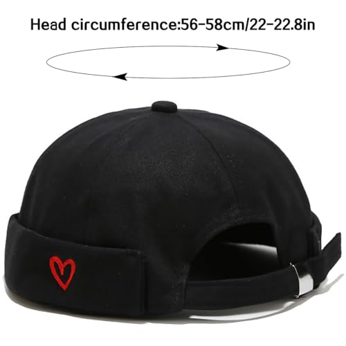 XYIYI Mens Docker Cap Brimless Hats Skullcap Worker Sailor Cap Rolled Cuff Retro Beanie Hat - color: Heart Black