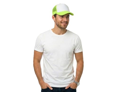 NYFASHION101 Plain Mesh Trucker Hat - Breathable 6-Panel Daily Snapback Cap, Customizable Ideal for DIY Embroidery & Patches - color: Mc Neon Yellow/White