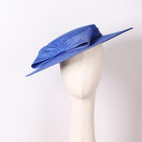Fascinators Women Wide Brim 20s 50s Derby Pillbox Hat Bowknot Cocktail Tea Party Church Dress Hats - color: Royal