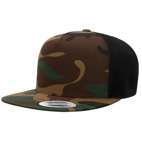 Yupoong 5-Panel YP Classic Trucker Cap | High Profile Flat Visor Snapback - color: Camo/Black