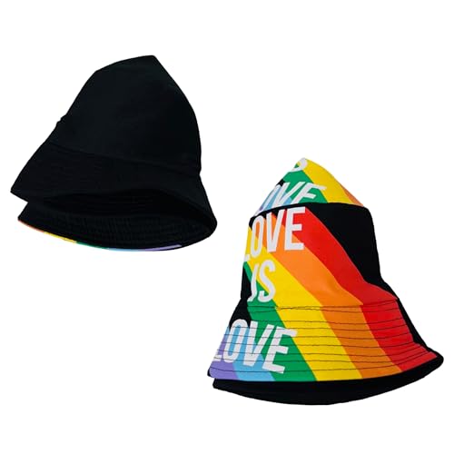 Pride Unisex Bucket Hat Reversible Double-Side-Wear Packable for Travel, Outdoors, and Beach - color: Black Love is Love