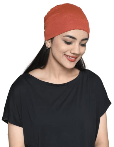 Chemo Hats Solid Sleep Cap Women's Bamboo Soft Headwear Cancer Cap Chemo Headwear Women - color: Brick
