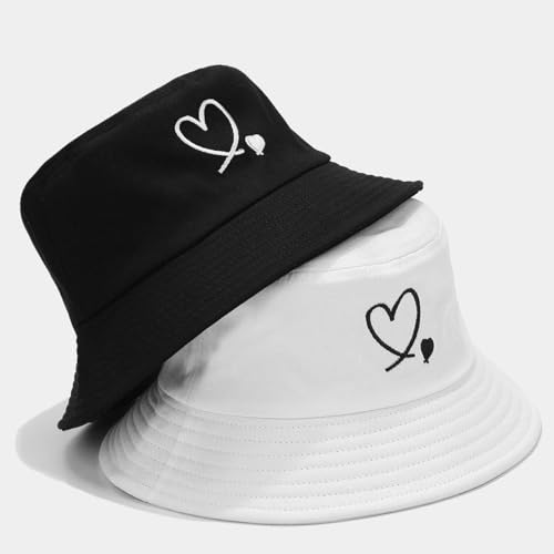 XYIYI Fashion Embroidery Bucket Hat Cotton Beach Fisherman Hats for Women Girls - color: Double Heart White