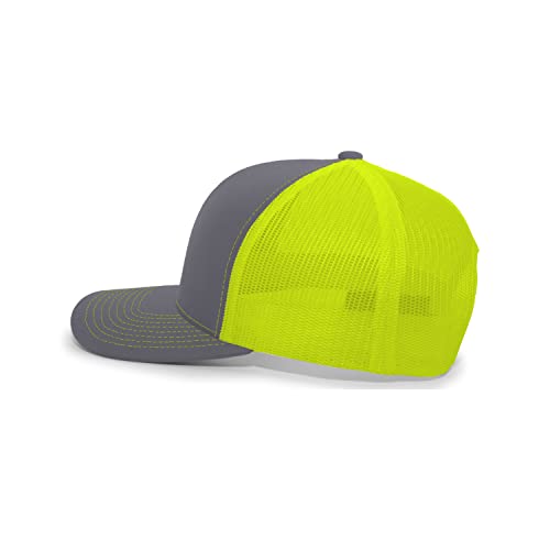Pacific Headwear Snapback Trucker: Stylish Unisex Cap for All-Day Comfort - color: Graphite/Neon Yellow/Graphite, size: One Size