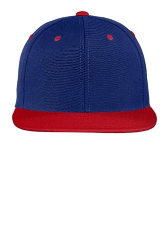 SPORT-TEK Unisex Classics Flat Bill Snapback Cap | Snapback Hat for Men & Women, High Profile Design with 7 Position Closure - color: True Royal/ True Red
