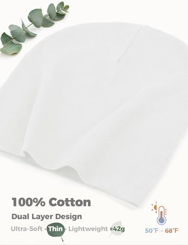 100% Cotton Thin Beanie Hat Women Men Soft Slouchy Chemo Skull Cap - color: 1pc White