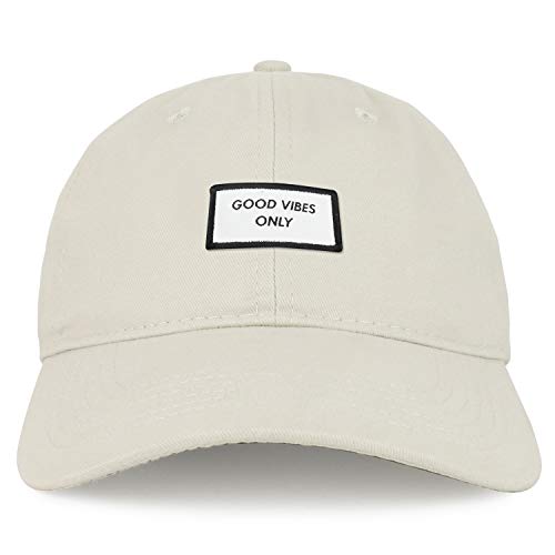 Trendy Apparel Shop Good Vibes Only Woven Patch Cotton Dad Hat - color: Stone