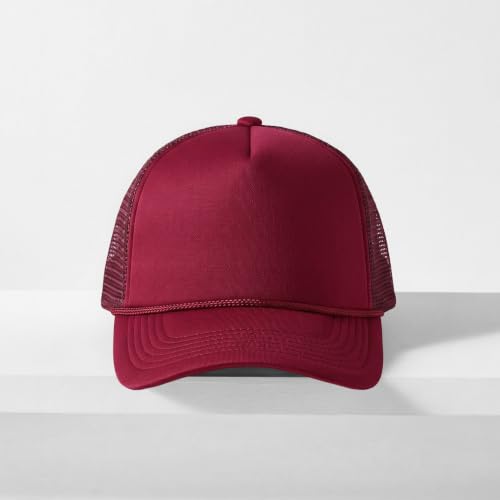CHOK.LIDS Blank Foam Trucker Hat, Retro Mesh Rope Snapback Cap, Men Women - color: Curved Brim (Burgundy)