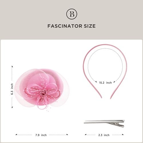 BABEYOND Fascinators Hats for Women Tulle Pillbox Knot Bead Tea Party Hat - color: Pink