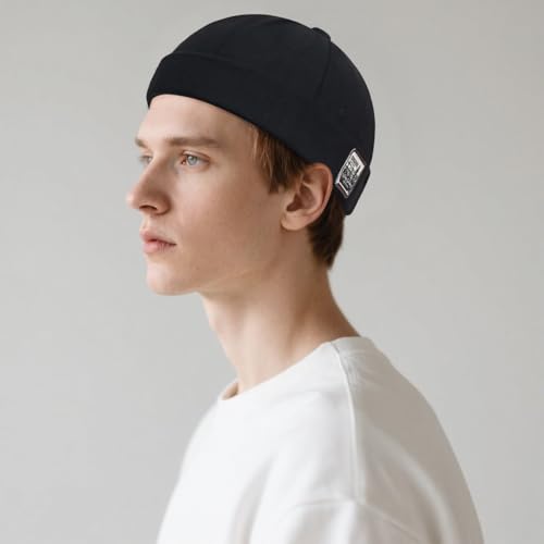 DIYDECAL Brimless Docker Cap,Skullcap Beanie, Retro Sailor Hat for Mens Womens - color: Black